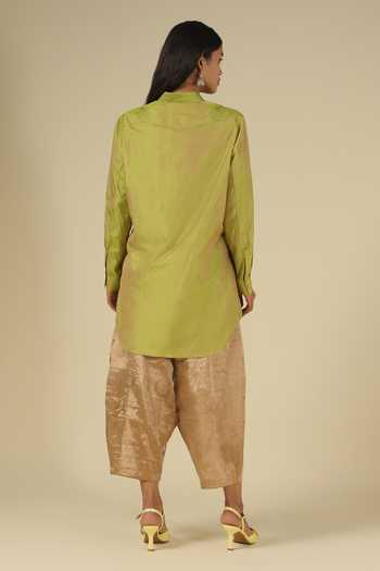 Shop_Latha Puttanna_Green Silk Embroidery Button-down Neck Thread Shirt Tunic _at_Aza_Fashions