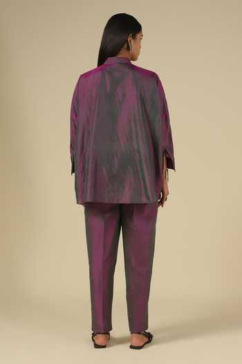 Buy_LATHA PUTTANNA_Purple Silk Embroidery Mandarin Collar Thread Hand Top _Online_at_Aza_Fashions