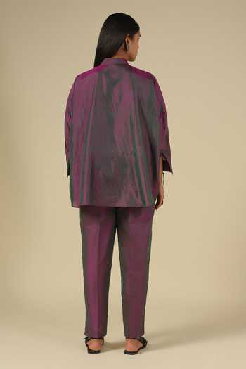Shop_LATHA PUTTANNA_Purple Silk Embroidery Mandarin Collar Thread Hand Top _at_Aza_Fashions