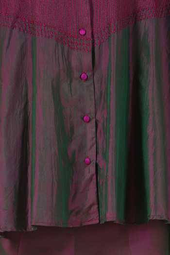 LATHA PUTTANNA_Purple Silk Embroidery Mandarin Collar Thread Hand Top _at_Aza_Fashions