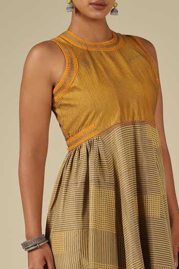 LATHA PUTTANNA_Mustard Silk Embroidery Round , Keyhole Kadi Print Karnataka Dress _at_Aza_Fashions