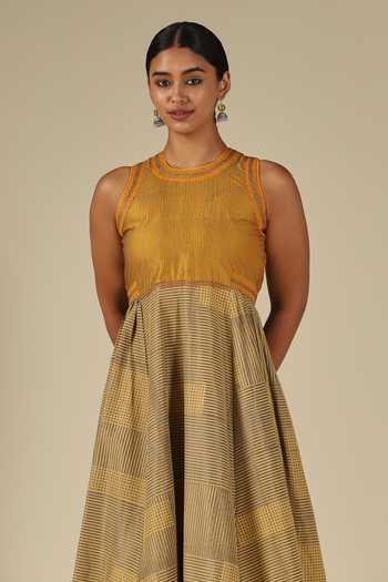 Buy_LATHA PUTTANNA_Mustard Silk Embroidery Round , Keyhole Kadi Print Karnataka Dress 