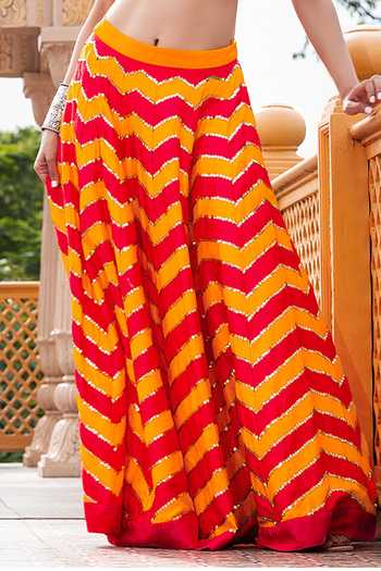 Sajeda A Lehry_Yellow Silk Embroidery, Sequins, Mirrors Leher Chevron Raw Lehenga And Blouse Set _Online_at_Aza_Fashions