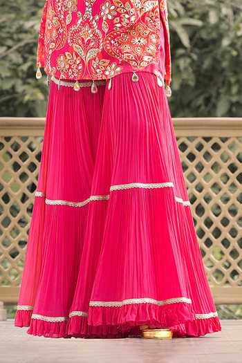 Sajeda A Lehry_Pink Georgette, Crepe Embroidery, Mirrors Ruhani Printed Kurta And Sharara Set _Online_at_Aza_Fashions
