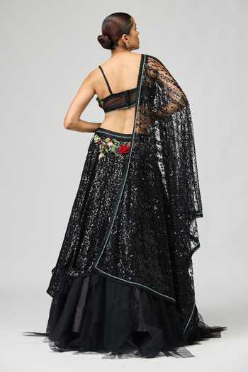 Shop_Varun Bahl_Green Embroidery, Sequins Sweetheart Neck Lehenga Set _at_Aza_Fashions