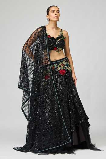 Buy_Varun Bahl_Green Embroidery, Sequins Sweetheart Neck Lehenga Set _at_Aza_Fashions