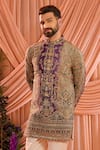 Buy_Kasbah_Purple Silk, Crepe Sequins, Zari Floral Pattern Kurta _Online_at_Aza_Fashions