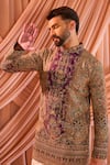 Buy_Kasbah_Purple Silk, Crepe Sequins, Zari Floral Pattern Kurta _at_Aza_Fashions