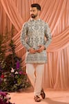 Kasbah_Beige Tissue Embroidery, Sequins, Zari Chikankari Floral Pattern Short Kurta _Online_at_Aza_Fashions