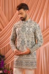 Buy_Kasbah_Beige Tissue Embroidery, Sequins, Zari Chikankari Floral Pattern Short Kurta _at_Aza_Fashions