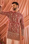 Buy_Kasbah_Pink Georgette Embroidery, Sequins, Zari Birds Short Kurta _at_Aza_Fashions