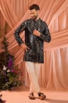 Kasbah_Black Silk Sequins, Mirrors Work Kurta _Online_at_Aza_Fashions