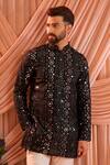 Buy_Kasbah_Black Silk Sequins, Mirrors Work Kurta _at_Aza_Fashions
