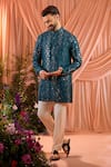 Kasbah_Blue Silk Sequins, Mirrors Butti Embroidered Kurta _Online_at_Aza_Fashions