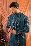 Buy_Kasbah_Blue Silk Sequins, Mirrors Butti Embroidered Kurta _Online_at_Aza_Fashions