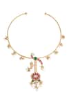 Prihan Luxury Jewelry_Multi Color Pearls, Stones, Gemstones, Chains Mayuri Peacock Carved Necklace Set _Online_at_Aza_Fashions