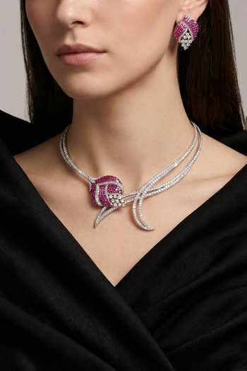 Buy_Prihan Luxury Jewelry_Silver Plated Stones, Crystals Petal Carved Necklace Set _at_Aza_Fashions