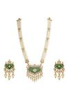 Shop_Prihan Luxury Jewelry_Green Pearls, Stones Embellished Necklace Set _at_Aza_Fashions