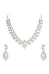 Shop_Prihan Luxury Jewelry_Silver Plated Pearls, Crystals Floret Embellished Necklace Set _at_Aza_Fashions