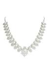 Prihan Luxury Jewelry_Silver Plated Pearls, Crystals Floret Embellished Necklace Set _Online_at_Aza_Fashions