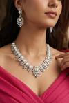 Buy_Prihan Luxury Jewelry_Silver Plated Pearls, Crystals Floret Embellished Necklace Set _at_Aza_Fashions