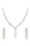 Shop_Prihan Luxury Jewelry_Silver Plated Crystals, Tassels Embellished Necklace Set _at_Aza_Fashions