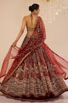 Shop_Cedar & Pine_Red Silk, Organza, Tulle Zari, Stones Halter Neck Bella Embroidered Lehenga Set _at_Aza_Fashions
