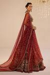 Buy_Cedar & Pine_Red Silk, Organza, Tulle Zari, Stones Halter Neck Bella Embroidered Lehenga Set _Online_at_Aza_Fashions