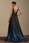 Shop_Cedar & Pine_Blue Organza, Velvet Embroidery Plunge Neck Roma Sleeveless Gown _at_Aza_Fashions