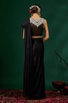 Shop_Omana By Ranjana Bothra_Black Organza, Satin Beads, Tassels V-neck Ashley Draped Saree With Blouse _at_Aza_Fashions