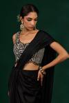 Buy_Omana By Ranjana Bothra_Black Organza, Satin Beads, Tassels V-neck Ashley Draped Saree With Blouse _Online_at_Aza_Fashions
