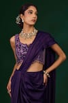 Shop_Omana By Ranjana Bothra_Purple Organza, Satin Embroidery, Beads, Ashley Draped Saree With Blouse _Online_at_Aza_Fashions