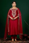 Buy_Omana By Ranjana Bothra_Red Silk, Shantoon, Organza Embroidery, Zari, Mirrors Round Seerat Anarkali Set _at_Aza_Fashions