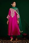 Omana By Ranjana Bothra_Pink Shantoon, Silk, Organza Zari, Mirrors Round Seerat Embroidered Anarkali Set _Online_at_Aza_Fashions