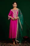 Buy_Omana By Ranjana Bothra_Pink Shantoon, Silk, Organza Zari, Mirrors Round Seerat Embroidered Anarkali Set _Online_at_Aza_Fashions