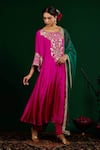 Buy_Omana By Ranjana Bothra_Pink Shantoon, Silk, Organza Zari, Mirrors Round Seerat Embroidered Anarkali Set _at_Aza_Fashions