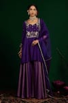 Buy_Omana By Ranjana Bothra_Purple Silk, Linen, Tissue, Organza Embroidery, Zari, Mirrors Misbah Kurta Set _at_Aza_Fashions