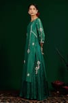 Omana By Ranjana Bothra_Emerald Green Tissue, Silk, Shantoon, Chand Embroidered Kurta And Maxi Dress Set _Online_at_Aza_Fashions