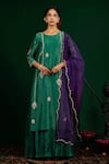 Buy_Omana By Ranjana Bothra_Emerald Green Tissue, Silk, Shantoon, Chand Embroidered Kurta And Maxi Dress Set _at_Aza_Fashions