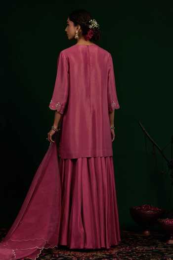 Shop_Omana By Ranjana Bothra_Purple Crepe, Tissue, Organza, Silk, Shantoon Ruhani Kurta Sharara Set _at_Aza_Fashions