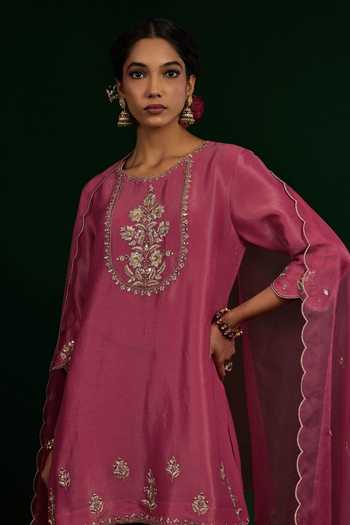 Omana By Ranjana Bothra_Purple Crepe, Tissue, Organza, Silk, Shantoon Ruhani Kurta Sharara Set _Online_at_Aza_Fashions