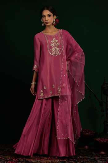 Buy_Omana By Ranjana Bothra_Purple Crepe, Tissue, Organza, Silk, Shantoon Ruhani Kurta Sharara Set _Online_at_Aza_Fashions