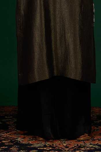 Shop_Omana By Ranjana Bothra_Black Tissue, Satin Embroidery, Zari, Mirrors Round Ruhani Kurta And Trouser Set _Online_at_Aza_Fashions