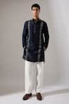 Buy_Son Of A Noble Snob_Blue Silk Applique Henry Regal Raw Kurta Set _at_Aza_Fashions