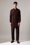 Shop_Son Of A Noble Snob_Brown Silk Jim Raw Kurta Set _Online_at_Aza_Fashions