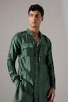 Son Of A Noble Snob_Green Chanderi Nick Kurta And Pant Set _Online_at_Aza_Fashions