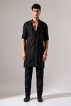 Shop_Son Of A Noble Snob_Black Linen Aaron Kurta Set _Online_at_Aza_Fashions