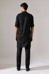 Shop_Son Of A Noble Snob_Black Linen Aaron Kurta Set _at_Aza_Fashions