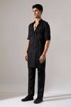 Son Of A Noble Snob_Black Linen Aaron Kurta Set _at_Aza_Fashions