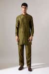 Shop_Son Of A Noble Snob_Olive Green Chanderi Hayden Kurta Set _Online_at_Aza_Fashions